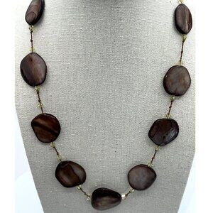 Handcrafted Brown Shell Bead Necklace With Yellow Crystal Accents